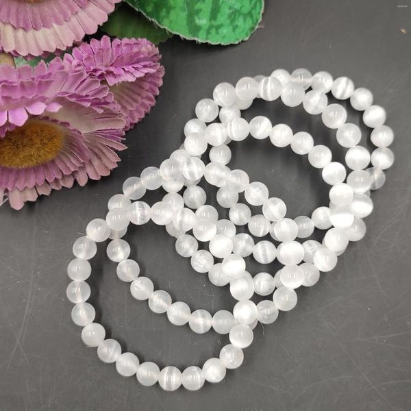 Figurines décoratives 1 pièce de sélénite blanche naturelle, bracelet de perles rondes extensibles, cristal de quartz, guérison, spécimen minéral Reiki, bijoux en pierres précieuses