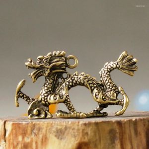 Decoratieve Beeldjes 1Pc Puur Messing Chinese Mythische Dieren Draak Standbeeld Figuren Miniatuur Antieke Ornamenten Ornament Feng Shui Decor Geschenken