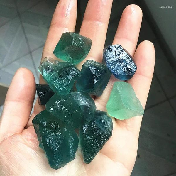 Figuritas decorativas, 1 pieza, piedra Natural de fluorita en bruto, cristales curativos azules y verdes