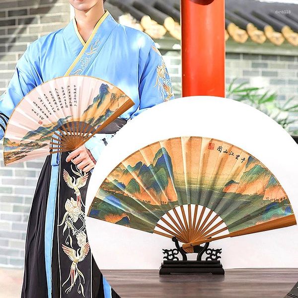 Figuras decorativas 1 PC Vintage Handheld Handheld Plegable Fan Art Pintura de tinta Estilo antiguo Fan de papel Xuan Calligraphy Brush Universal Hanfu