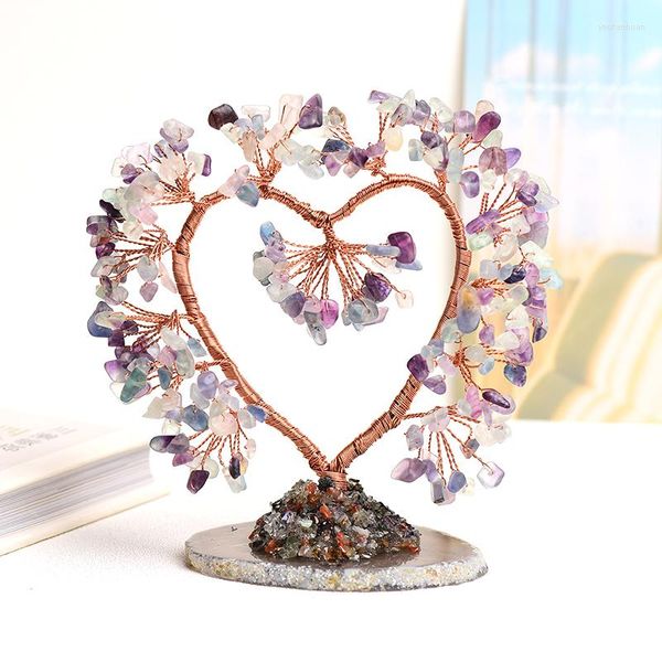 Figurines décoratives 1PCNatural Crystal Amethyst Lucky Tree Love Handmade Gemstone Décoration Agate Tranches Pierre Minérale Ornements Bureau