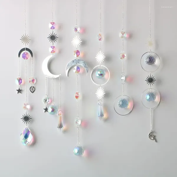 Figurines décoratives 1pcs ab cristal wind chimes moon suncatcher suspendu pendentif léger capteur pour la décoration de mariage du jardin à la maison