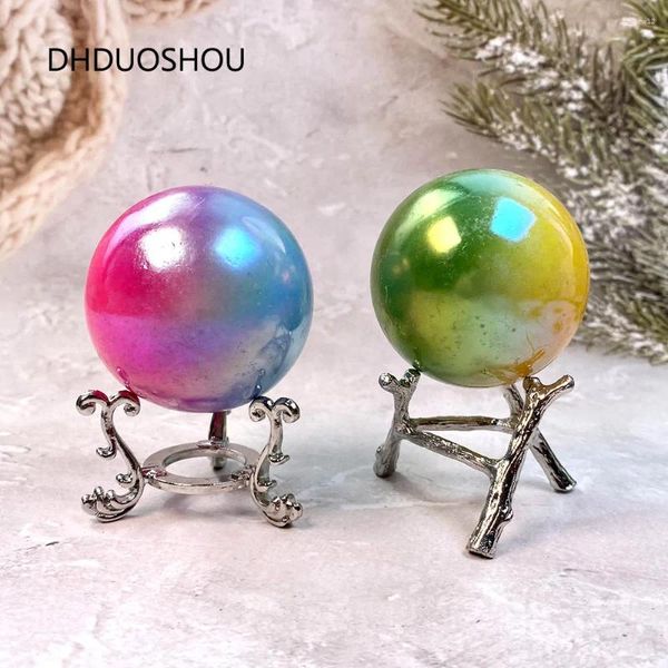 Figurines décoratives 1pcs Aura Platage Sphère Boule de cristal avec stand White Jade Real Stones for Healing Fengshidi Meditation Chakra Home