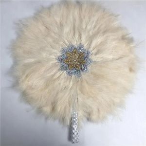 Decoratieve beeldjes 1 stks Dubbele Afrikaanse Turkije Feather Handfan voor Dance Eventaile Mariage Wedding Decoratie Hand Fan Nigeriaan