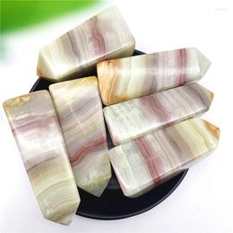 Decoratieve Beeldjes 1 stks Natuurlijke Roze Gestreepte Calciet Punt Toren Wand Quartz Healing Stone Energie Erts Minerale Ambachten Woondecoratie