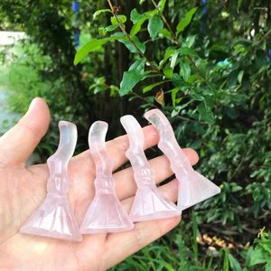 Figurines décoratives 1 pièces cristal rose naturel Quartz sculpté à la main mignon dessin animé sorcière balai décoration de la maison artisanat cadeau de noël