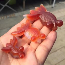 Figurines décoratives 1 pièces pierre d'agate rouge naturelle pendentif en cristal de poisson rouge sculpté animal poli pierre précieuse collier de guérison mode