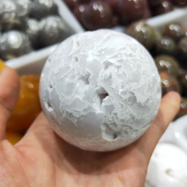 Figuritas decorativas, 1 Uds., bola de cristal de ágata blanca Natural, esfera de cuarzo cornalina, gema, piedra curativa para decoración del hogar