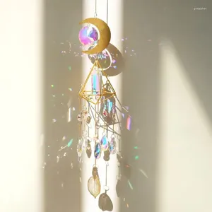 Figurines décoratives 1pcs Réfractif Lumière et ombre Crystal Glass Wind Chimes Metal Moon Style Pendant Balcony Fenêtres Pendants