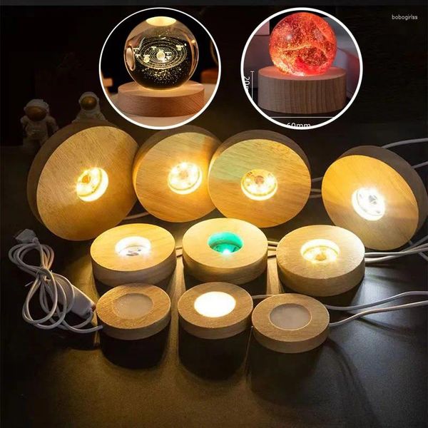 Figuras decorativas 1 Uds. Base de pantalla LED de madera luz luminosa soporte de lámpara USB para bola de cristal esfera de cristal adorno artístico soporte decoración niños