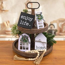 Decoratieve beeldjes 1 set houten gelaagde dienblad decor zomer mini rustieke huisdecoratie ambachten desktop ornamenten voor vakantie feestdecoratie