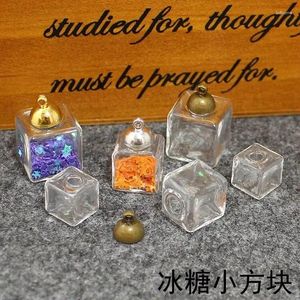 Figurines décoratives 1x 10/13 / 15 mm carré vide petite boîte en verre bulle pendente joelry découvertes