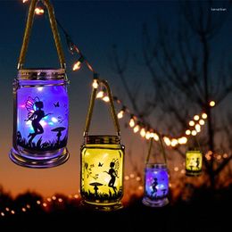 Figurines décoratives 2 pack - Ourdoor Solar Fairy Lantern Mason Jar Colorful Light Decorations Cadeaux de la lampe suspendue Verre givrée