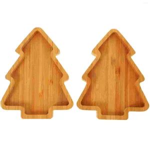Figurines décoratives 2 pcs plateau d'arbre de Noël bambou alimentaire assiette fromage el fournitures de plats à plat pour dîner