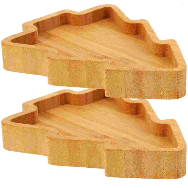 Figuras decorativas 2 pcs bandeja de árbol de navidad para servir plato de bambú de bambú platos de dulces de madera nueces aperitivos de Navidad