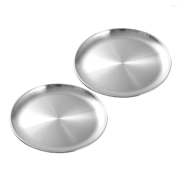 Figuritas decorativas, 2 uds., placa plana de acero inoxidable, bandeja de comida para banquete, platos de cena de Metal, utensilio de cocina