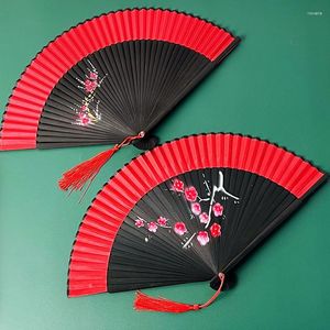 Decoratieve beeldjes 2 PCS Silk Fabric Hand Fan Antiek vouwen Chinees houten bamboe home party dans decor fans cheongsam