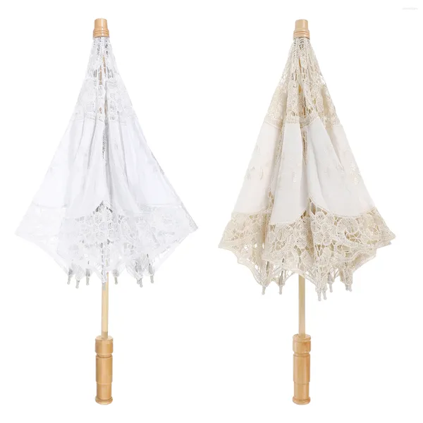 Figurines décoratives 2 pièces, parapluie de mariée de mariage, Parasol blanc en dentelle, fête de thé en vrac, mariée fantaisie