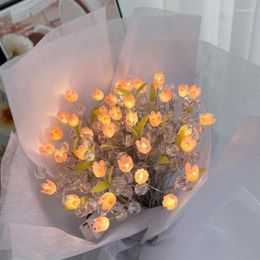 Figurines décoratives 20/30/40 pièces LED Bouquet de tulipes veilleuse matériaux lampe bricolage à la main Simulation anniversaire vacances cadeau décoration de la maison