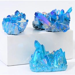 Figurines décoratives 20-70g Quartz naturel Colonne colorée électroplatée Reiki Mineral Ore Ornements Aquarium Home Decor Crystal Blue Crystal