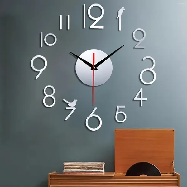 Figurines décoratives 20 pouces horloge murale de conception moderne numéro de style rond autocollants acryliques pour bricolage de salon à la maison