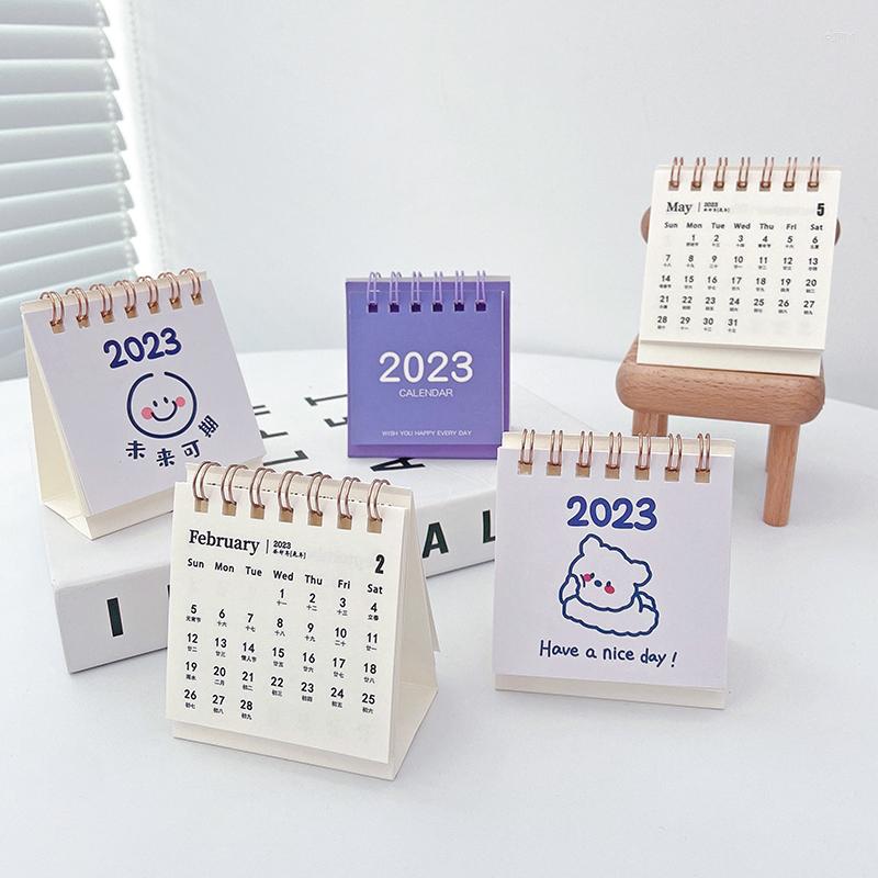 Dekorative Figuren 2023 Cartoon Mini-Tischkalender Desktop-Dekoration Kawaii Korean Paper Dual Daily Scheduler Tisch Home Office Decor