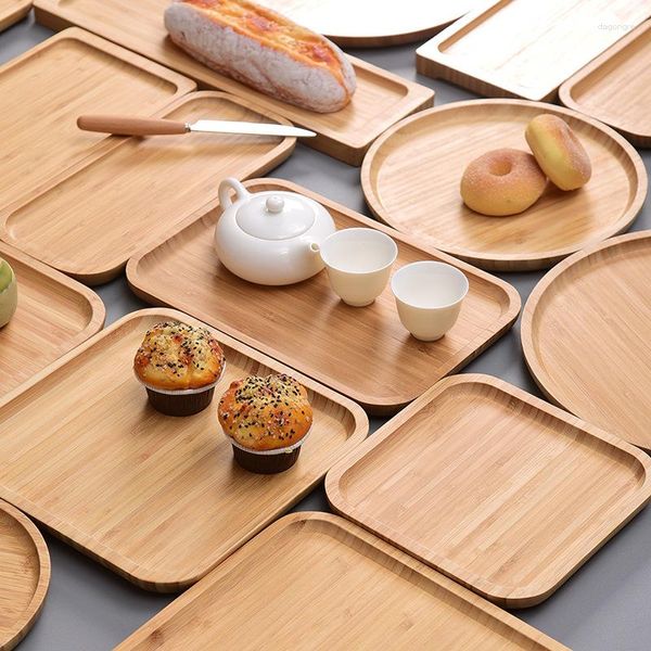 Figuritas decorativas 2023, bandeja de plato de madera de bambú para el hogar, cena japonesa, té, tallado Rectangular