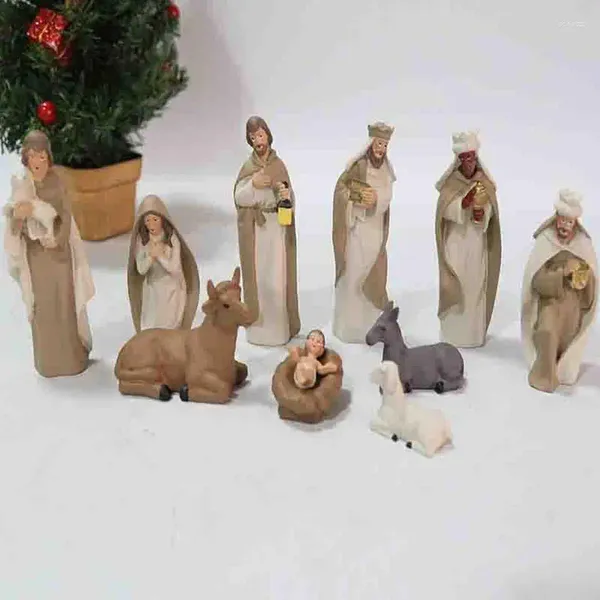 Figurines décoratives 2024 Naissance Crèche de Noël Figurines de scène de la Nativité Décoration chrétienne catholique Décoration de la maison Église de crèche orthodoxe
