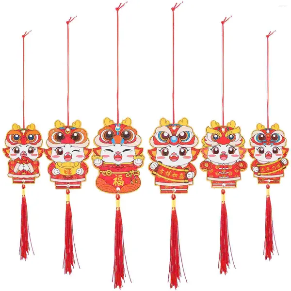 Figurines décoratives 2024 Décoration de dragon de l'année chinoise 6pcs Zodiac Pendants R Hanging Spring Festival Home Car Decor Photo 3