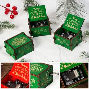 Decoratieve Beeldjes 2024 Kerstcadeau Houten Handslinger Muziekdoos Vrolijk Thema Verjaardag Jaar Geschenken Kerstman Decoratie