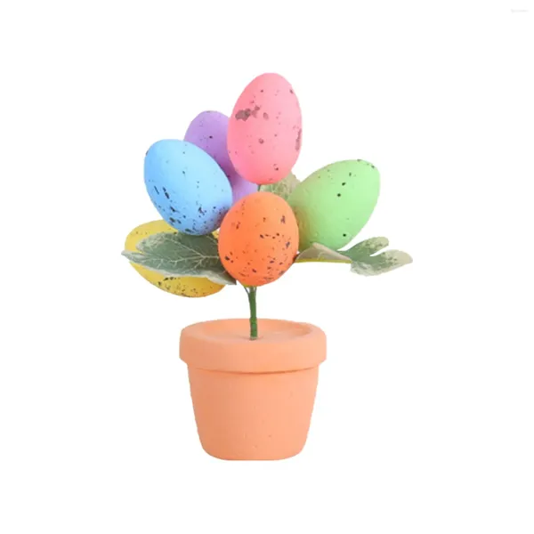 Figuras decorativas 2024 Huevos de Pascua de espuma Planta en maceta Adornos de huevos pintados Regalo para niños Favores de fiesta Decoraciones DIY para el escritorio del hogar