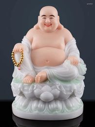 Decoratieve beeldjes 2024 Hoogwaardige witte jade Geluk Maitreya Boeddha God van rijkdom Standbeeld HOME Bedrijf Aanbidding Rekruut Geld bloeien