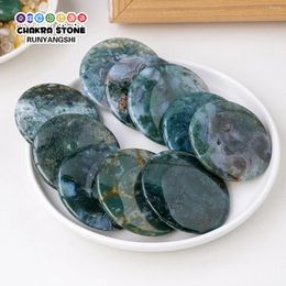 Figurines décoratives 2024 MOSS NATUREL AGate Round Yoga Stone Massage Crystal Polied Gem Compress Home Decor Fishbowl Ornements Crafts