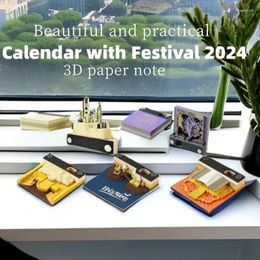Decoratieve beeldjes 2024 Unieke 3D-papieren kalender Memoblok Aarde Kladblok Leuke cadeau-bureaudecoratie