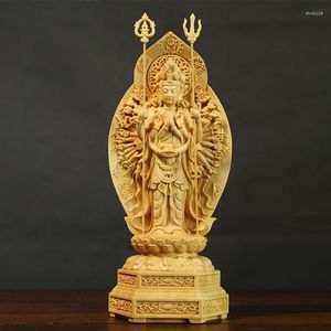 Figurines décoratives en buis de 20cm, Sculpture Guanyin à mille mains, Sculpture Feng Shui, décoration de maison, Statue de bouddha en bois massif