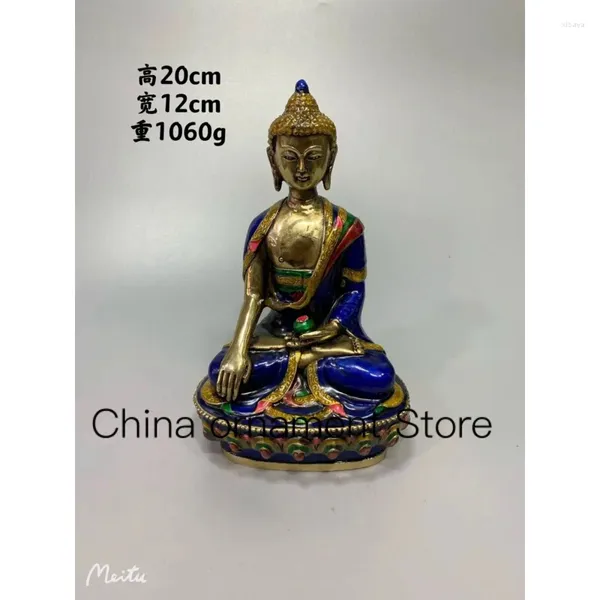 Figuritas decorativas 20cm exquisita estatua de Buda Sakyamuni tallada Cloisonne de cobre puro Amitabha