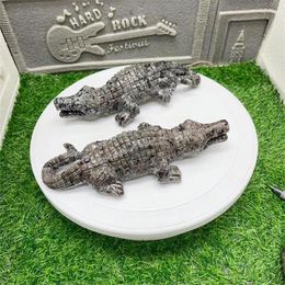 Figurines décoratives 20CM Yooperlite naturelle Crocodile sculpture guérison pierres précieuses polies artisanat pour la décoration de la maison cadeau de vacances 1 pièces