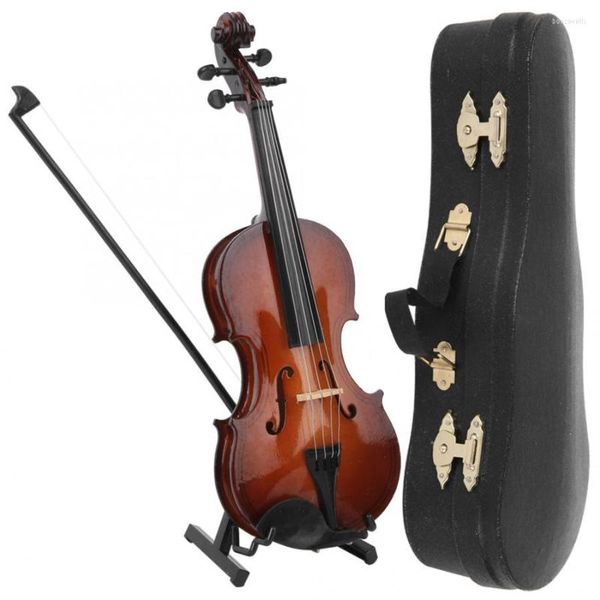 Figurines décoratives 20 cm Bois Miniature Violon Modèle Mini Instrument De Musique Collection Ornement Maison Chambre Décoration Avec Boîte-Cadeau