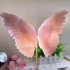Figuritas decorativas de 21cm, alas de mariposa de cristal rosa Natural muy grandes, tallado de cuarzo, manualidades curativas, regalo, decoración de habitación, decoración del hogar