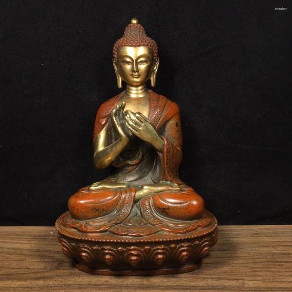 Figuritas decorativas de 21cm, adornos de bronce tibetano nepalés, estatua tallada en oro y plata chapada en cobre púrpura del maestro Shakyamuni