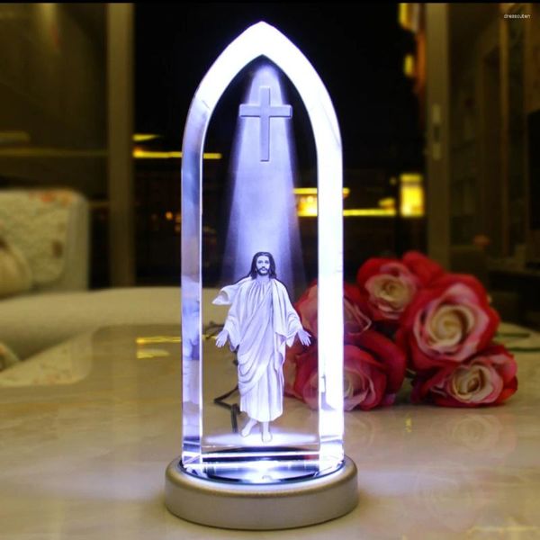 Figurines décoratives 22cm grand # christianisme catholicisme Famille Blessing Bénédiction L'avènement de Christ Jésus Dieu statue Crystal Cross