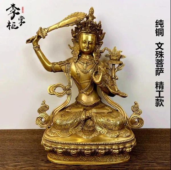 Figurines décoratives 22 cm tantrique népalais tibétain pur cuivre Bodhisattva Manjusri Statue avec épée levée