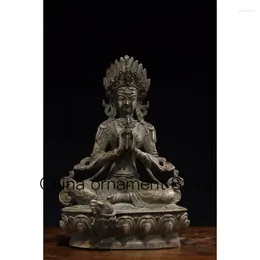 Figurines décoratives 22 cm Old Bronze Bouddha argent doré aux yeux en colère Vajra Tara Statue Ornement