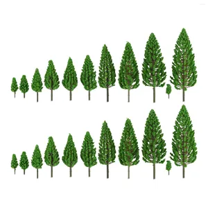Figurines décoratives 22 pièces/ensemble Mini modèles de pin arbre vert forêt 3D bricolage jardin féerique chemin de fer Bush bâtiment paysage Micro paysage 3.5-16 cm
