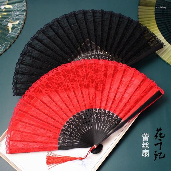 Figuras decorativas 23 cm de encaje plegable baile de fanático de los fanáticos españoles estilo chino rojo negro pasarela handicraft artesanal