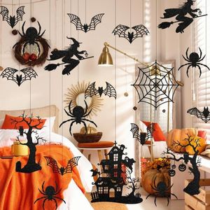 Figurine decorative 24/32/35 pezzi di carta corvo nero appeso tema horror decorazioni gotiche di Halloween gabbia per uccelli Spide