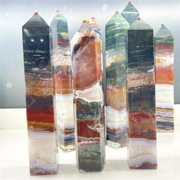 Figurines décoratives 25-30 cm Agate coloré Agate Ocean Jasper Point Tower Grand Taille Paysage Jade Crystal Stone Reiki Guérison Garden