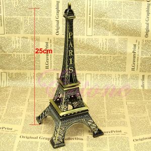 Decoratieve beeldjes 25cm Bronze toon Paris Eiffeltoren Figurine Statue Vintage Legering Model