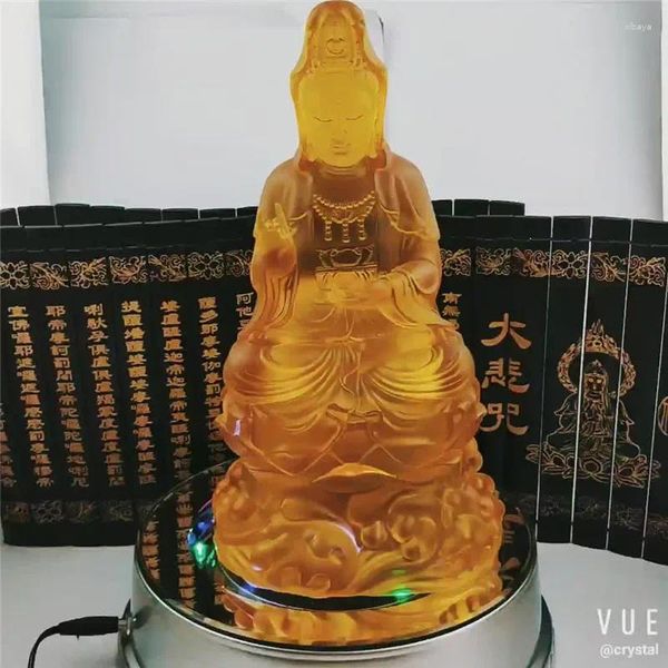 Figurines décoratives 25 cm Supplies bouddhistes State Bouddha Résine guanyin jaune de bon augure figurine