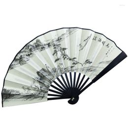 Decoratieve beeldjes 26,6 cm Silk Fan Chinees Portable Party Fold Fans Retro Bamboo Landschap Gift Hand Vintage Men/Women Drama